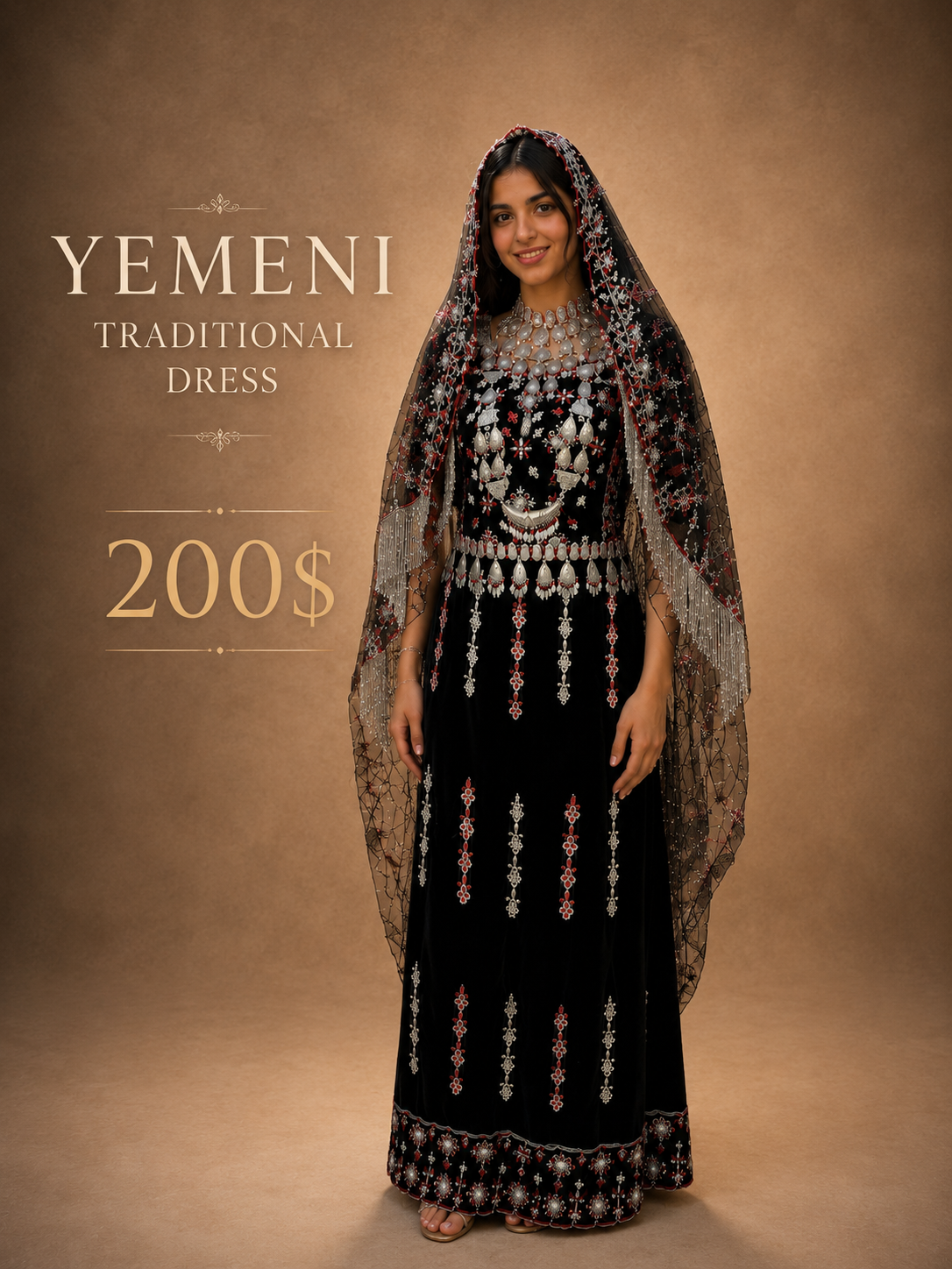 Yemeni traditional dress with embroidered veil